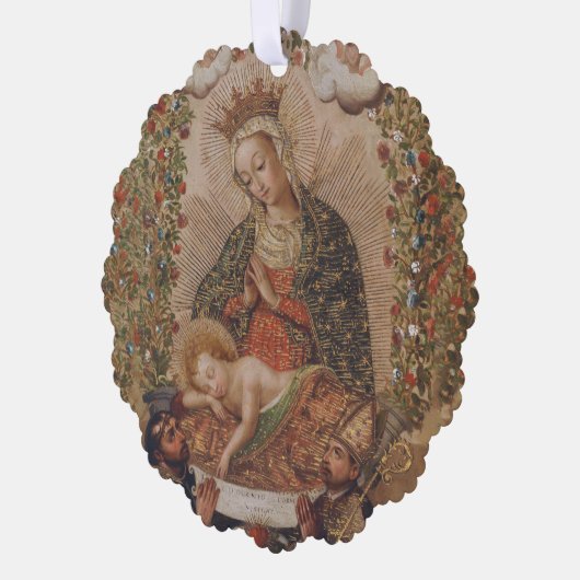 Die Jungfrau, die Christkind bewundert Ornament Karte (Links)