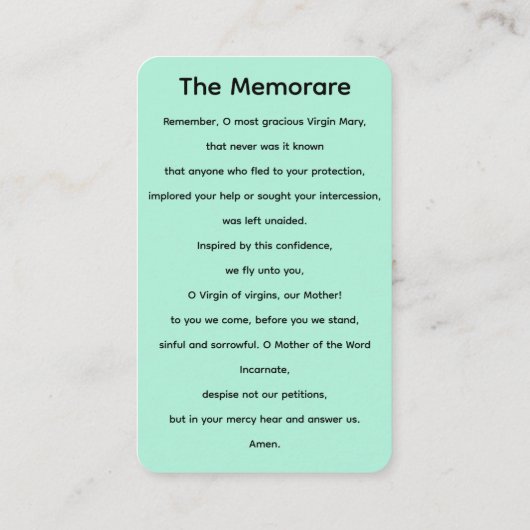 Die Jungfrau Mary Memorare Prayer Card Visitenkarte (Rückseite)