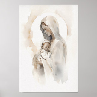Die Jungfrau Mary und Baby Jesus Wasserfarbe Kunst Poster