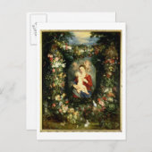 Die Jungfrau und das Kind in einer Garage aus Obst Postkarte (Vorne/Hinten)