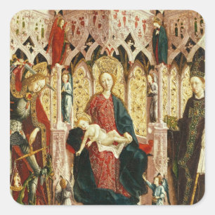 Die Jungfrau und das Kind inthronisiert, c.1475 Quadratischer Aufkleber