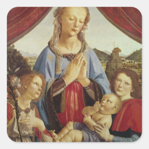 Die Jungfrau und das Kind mit zwei Engeln, c.1470 Quadratischer Aufkleber