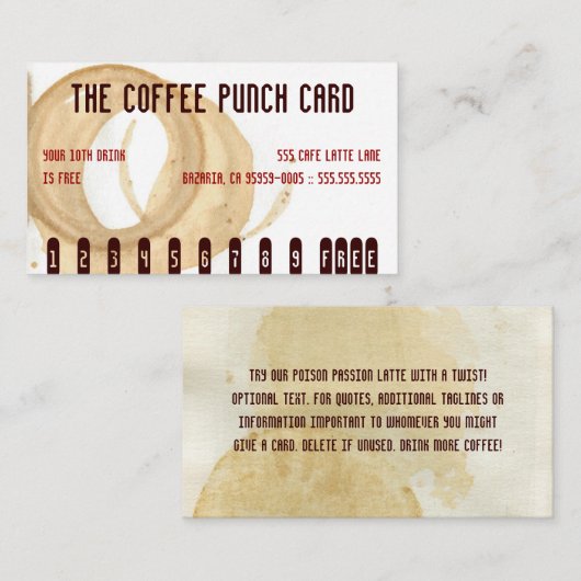 Die Kaffee-Fleck-Lochkarte Treuekarte (Vorne/Hinten)