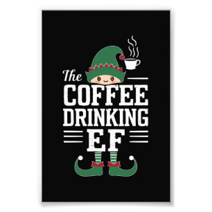 Die Kaffee trinkende Elf-Familie passend zu Weihna Fotodruck