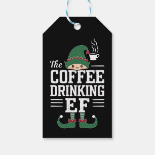 Die Kaffee trinkende Elf-Familie passend zu Weihna Geschenkanhänger
