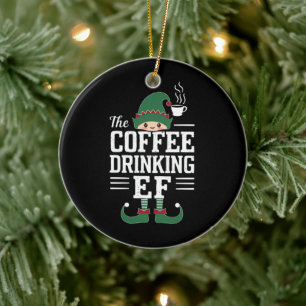Die Kaffee trinkende Elf-Familie passend zu Weihna Keramik Ornament
