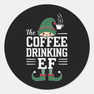 Die Kaffee trinkende Elf-Familie passend zum Weihn Runder Aufkleber