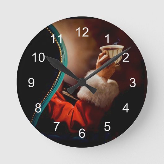 Die Kaffeepause des Weihnachtsmanns Vintag Runde Wanduhr (Vorderseite)