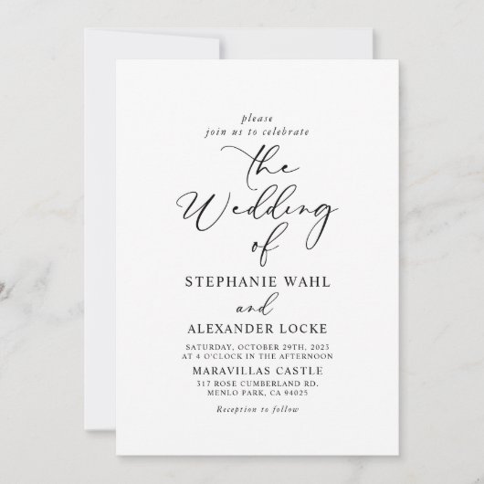 Die kalligraphische Schwarz-Weiß-Hochzeit von Einladung (Vorderseite)