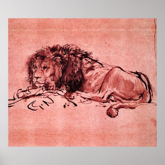 DIE KAP LION LIING DOWN, von Rembrandt Pink Black Poster (Vorne)