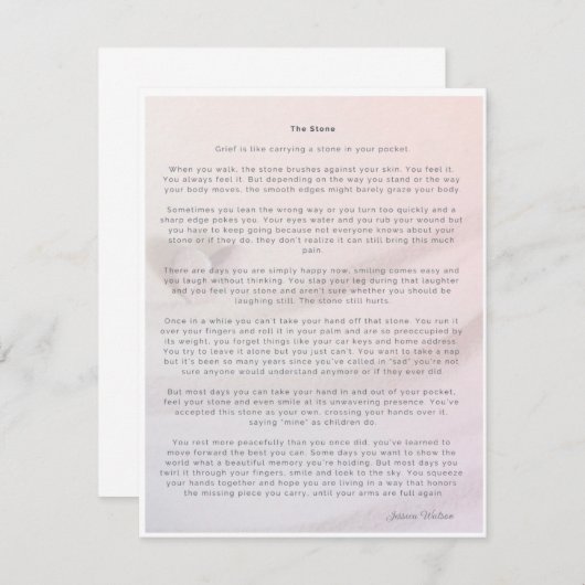 Die Karte Stone in voller Größe für Trauer oder Ve (Vorne/Hinten)