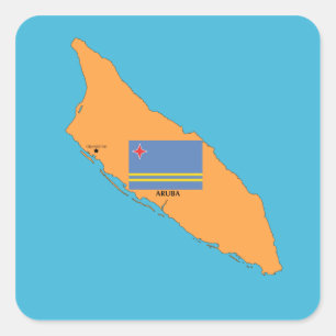 Die Karte und die Flagge von Aruba Quadratischer Aufkleber