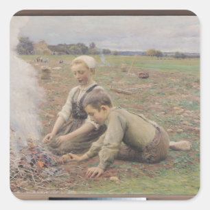 Die Kartoffelsammler, 1898 Quadratischer Aufkleber