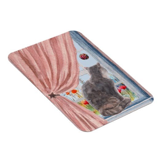 Die Katze an den Landschaftlichen Blume des Fenste Magnet (Rechte Seite)