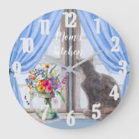 Die Katze an den Window Vase-Blume