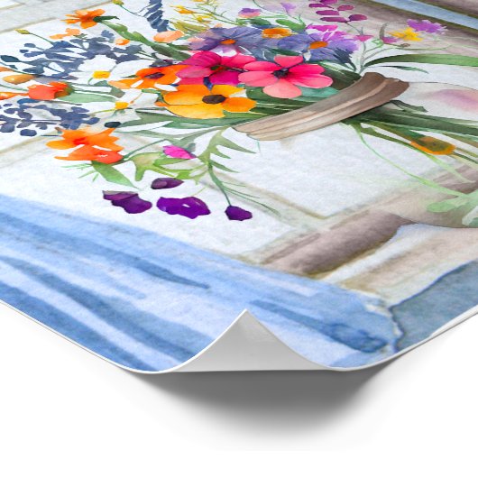 Die Katze an den Window Vase-Blume Poster (Ecke)