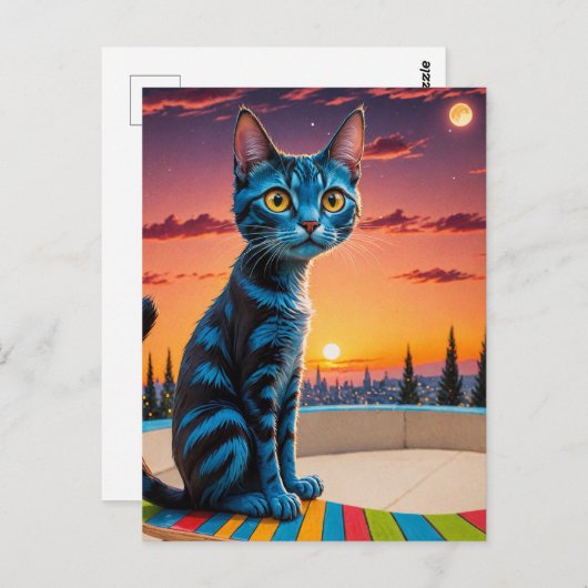 Die Katze auf einem Skateboard Postkarte (Vorne/Hinten)