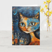 Die Katze bei Nacht in der Stadt Karte (Gelbe Blume)