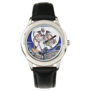 Die Katze der Schläger und die Eule passen auf Armbanduhr