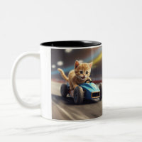 Die Katze fährt ein blaues Rennauto 2024