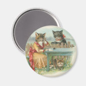 "Die Katze-Familie" Vintages Rundmagazin Magnet (Vorderseite/Rückseite)