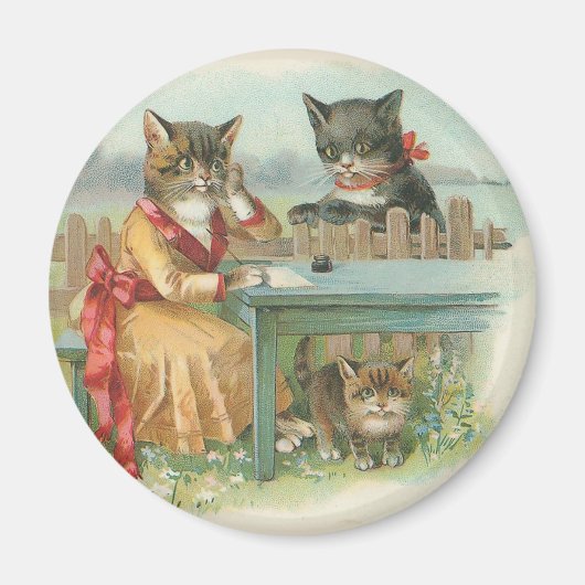 "Die Katze-Familie" Vintages Rundmagazin Magnet (Vorne)