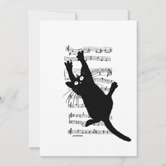 Die Katze hängt an Noten Einladung (Vorderseite)