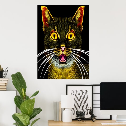Die Katze hat Angst | AI Art Poster (Heimbüro)