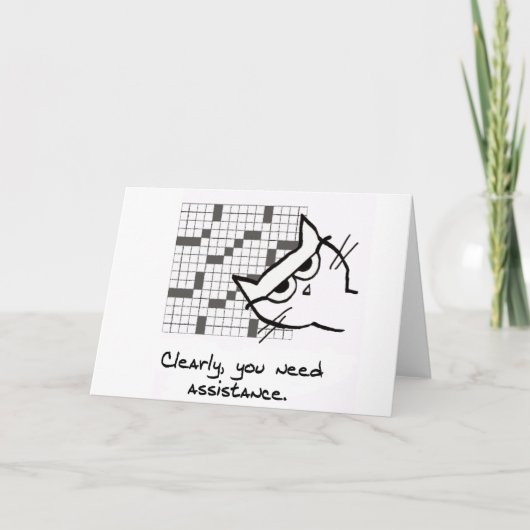 Die Katze hilft mit dem Crossword - Funny Cat Card Karte (Vorderseite)