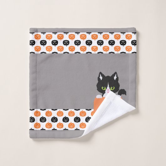Die Katze im Kürbisbad Set (Waschlappen)
