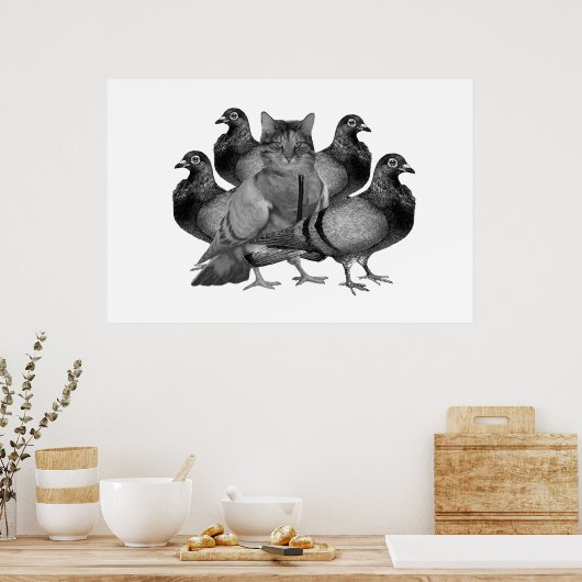 Die Katze im Taubenposter ist individuell einstell Poster (Küche)