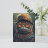 Die Katze in einem Hut und einer Sonnenbrille auf Postkarte (Stehend Vorderseite)