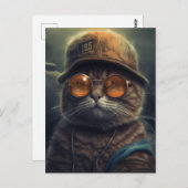 Die Katze in einem Hut und einer Sonnenbrille auf Postkarte (Vorne/Hinten)