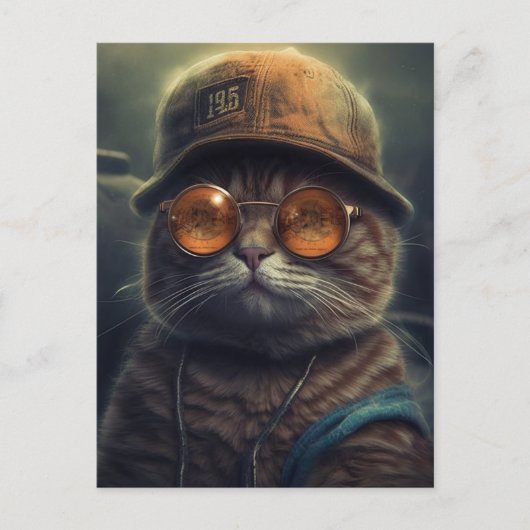 Die Katze in einem Hut und einer Sonnenbrille auf Postkarte (Vorderseite)