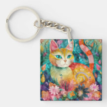 Die Katze mit auffallenden grünen Augen im Blumeng