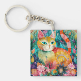 Die Katze mit auffallenden grünen Augen im Blumeng Schlüsselanhänger