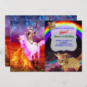 Die Katze mit einem Schwert fährt auf dem echten E Einladung (Vorne/Hinten)