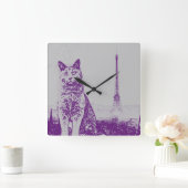 Die Katze Paris Chartreux Quadratische Wanduhr (Zuhause)