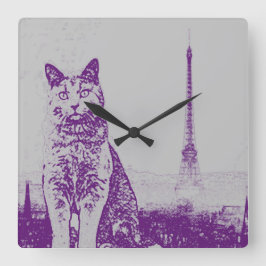 Die Katze Paris Chartreux Quadratische Wanduhr