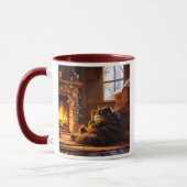 Die Katze schläft in einer Holzhütte neben dem Feu Tasse (Links)