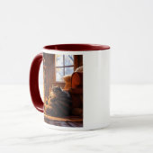 Die Katze schläft in einer Holzhütte neben dem Feu Tasse (Vorderseite Links)