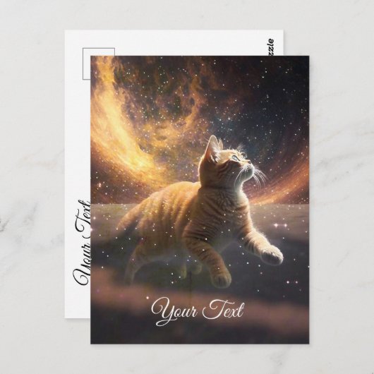 Die Katze spielt mit den Sternen. Postkarte (Vorne/Hinten)