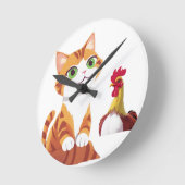 Die Katze und das Huhn Runde Wanduhr (Winkel)