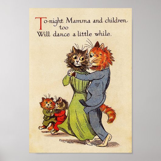 Die Katze und das Kätzchen tanzen, Louis Wain Poster (Vorne)