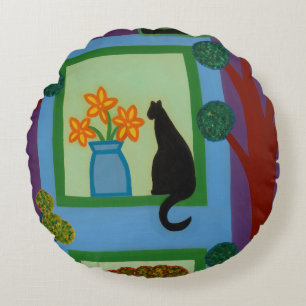 Die Katze von schiefwinkligem Halbmond 2008 Rundes Kissen