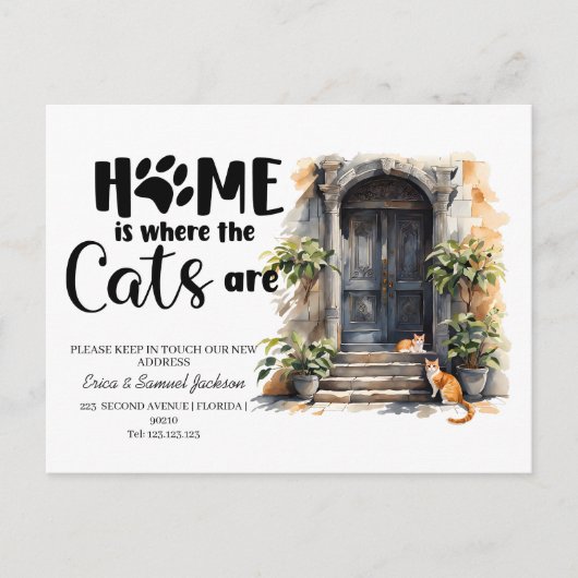 Die Katzen sind umgezogen! Ankündigungspostkarte (Vorderseite)
