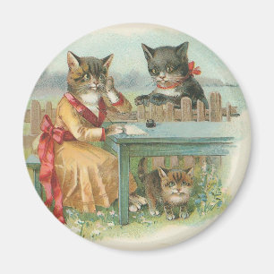 "Die Katzenfamilie" Vintage-Rundmagnet Magnet