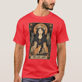Die Katzenlady-Arot-Karte Lustige Hexen-Gotik-Katz T-Shirt