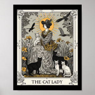 Die Katzenlady Tarotkarte Vintage Gothic Frauen Ka Poster
