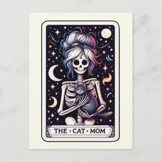 Die Katzenmutter Tarot Kunst Hexenskelett Postkarte (Vorderseite)